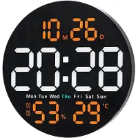LONGZIMING -Digitale Wandklok 25 cm – Luxe, Helder, Functioneel, Met Timer, Dubbele Alarmen en Afstandsbediening–Oranje