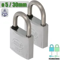 AMIG Hangslot met Sleutel Klein RVS Ø5/30mm - Standaard Beugel Buiten 2 Stuks