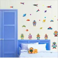 Giftwebshop Moderne muursticker – Stoere Jongens kleuren – Planeten – Ruimteschepen – Spaceshuttles – Robot – Muurstickers kinderkamer – Babykamer – Accessoires babykamer – Jongens – 50 x 70 minimaal (lxb) cm