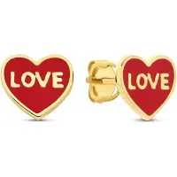 New Bling - 9NBG-0895 - 14K geelgouden Oorknoppen – Hart met Rode Epoxy – Dames Oorbellen