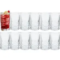 Excellent houseware Drinkglazen - 12x stuks - glas - 360ml - met motief - longdrink - waterglazen - frisdrankglazen