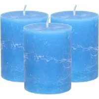Atmosphera Stompkaars/cilinderkaars - 3x - helder blauw - 7 x 9 cm - middel rustiek model