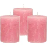 Atmosphera Stompkaars - 3x - oudroze - 7 x 9 cm - middel rustiek model - cilinderkaars roze - kaarsen