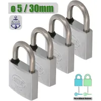 AMIG Hangslot met Sleutel Klein RVS Ø5/30mm - Standaard Beugel Buiten 4 Stuks