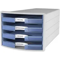 HAN Ladebox Impuls 2.0, 4 schuifladen, A4-formaat, stapelbaar, open, grijs/transparant-blauw