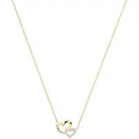 New Bling - 9NBG-0957 - 14K geelgouden ketting – 2 open hartjes – met zirkonia