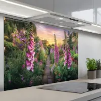KitchenYeah Spatscherm 120x80 cm - Zelfklevende achterwand Vingerhoedskruid - Bloemen - Tuin - Keuken muurbeschermer - Spatwand fornuis