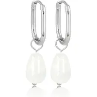 My Bendel - Zilverkleurige Oorbellen met White Quartz Edelsteen - 30 Mm - met Luxe Cadeauverpakking | Sieraden Voor Dames