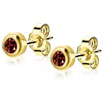 Zinzi JANUARI oorknoppen 4mm gold plated met geboortesteen rood granaat zirconia