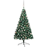 vidaXL Kunstkerstboom met verlichting en kerstballen half 240 cm groen