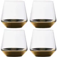Intirilife 4x Drinkglas met goudkleurige bodem - 350 ml inhoud - watersapglas kristalglas tumbler schokbestendig