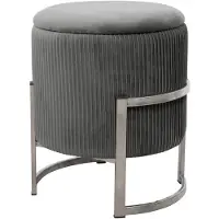 Akord Poef met Opbergruimte PORTO / Ronde Opbergpoef / Poef op pootjes / Grijs / Breedte 40 cm