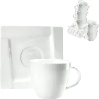 Kadax Koffiekopjes, 12-delige porseleinen koffieservies, 220 ml cappuccinokopjes, theeservies met onderzetter, dikke koffiekopjes (wit)