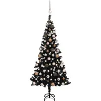 vidaXL Kunstkerstboom met verlichting en kerstballen 120 cm PVC zwart