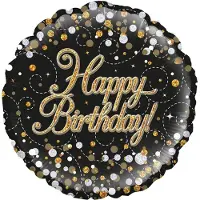Oaktree Folieballon Happy Birthday Sparkle zwart goud - 18 inch-43 cm.Holograpic