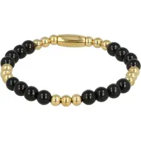My Bendel - Damesarmband Goudkleurig met Onyx Edelsteen Elastisch - met Luxe Cadeauverpakking | Sieraden Voor Dames | Maat L