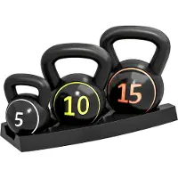SPORTNOW Kettlebell set 3 stuks met onderlegger - Kettlebells - Gewichten - Krachttraining fitnessset - Zwart