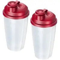 Westmark 2 mix- en schudbekers/dressingsshakers met maatverdeling, afneembare blenderschijf en afsluitbare schenktuit, inhoud: 0,5 l, kunststof, BPA-vrij, Mixery, kleur: doorschijnend/rood, 243522ER