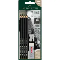 Faber-Castell grafietpotloden set - Pitt Mat - 4 stuks 2B-6B-10B-14B met toebehoren - FC-115298