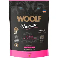 Woolf ultimate hondenvoer Vis met zalm - 1 kg 55%vis - 20% eend - 10% kalkoen - semie moist - 100% naturel - met prebiotica- ideaal voor hondjes met slecht gebit