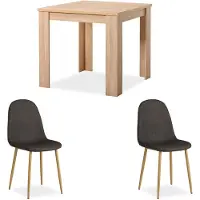 Homestyle4u Eethoeken - 80x80 cm - met 2 Stoelen - Antraciet - Eettafel Natuur