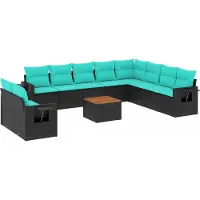 vidaXL 11-delige tuinbankset met kussens, zwart polyrotan