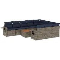 vidaXL 11-delige tuinbankset met kussens, grijs polyrotan