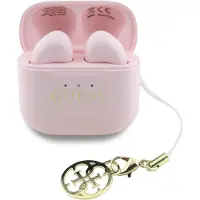 GUESS TWS-oordopjes met glanzende afwerking, bedrukt met het klassieke logo en een charm, in de kleur roze