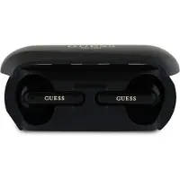 GUESS draadloze oordopjes, Bluetooth TWS, model GUTWSC2MCDSK (uitgebreid, metallic, klassiek logo), zwart