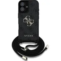 GUESS 4G Big Logo Cord Etui voor iPhone 16, zwart, crossbody tas