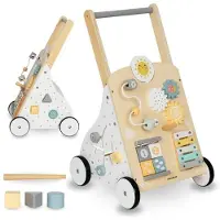 Mamabrum Houten Loopwagen voor Kinderen met 8-in-1 Activiteitentafel - Educatieve Houten Loopwagen - - Baby Duwwagen - Manipulatiebord