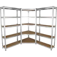 MonsterShop Galwix Stellingkasten - 2 Rechte Rekken + 1 Hoekstelling - 90x30x180 cm per Rek – 100% Boutloos - Draagkracht: 1750 kg - Opbergrekken - Garage - Werkplaats - Voorraadrekken