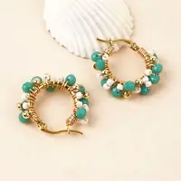 Yehwang Oorbellen bead green/ white - kralen - stainless steel - kadotip