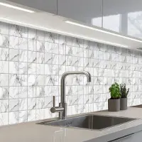 KitchenYeah Keuken achterwand 300x60 cm - Spatscherm zelfklevend Marmer - Tegels - Grijs - Wit - Muurbeschermer - Spatwand fornuis