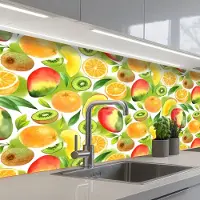 KitchenYeah Keuken achterwand 150x60 cm - Spatscherm zelfklevend Kiwi - Sinasappel - Mango - Perzik - Muurbeschermer - Spatwand fornuis