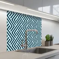 KitchenYeah Keuken achterwand 80x80 cm - Spatscherm zelfklevend Patroon - Blauw - Lijnen - Zigzag - Muurbeschermer - Spatwand fornuis