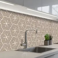 KitchenYeah Keuken achterwand 300x60 cm - Spatscherm zelfklevend Beige - Bruin - Patroon - Strepen - Muurbeschermer - Spatwand fornuis