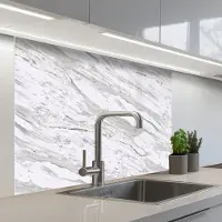 KitchenYeah Keuken achterwand 100x80 cm - Spatscherm zelfklevend Marmer - Wit - Grijsgroen - Muurbeschermer - Spatwand fornuis