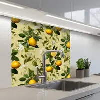 KitchenYeah Keuken achterwand 80x80 cm - Spatscherm zelfklevend Citroen - Groen - Bloesem - Muurbeschermer - Spatwand fornuis