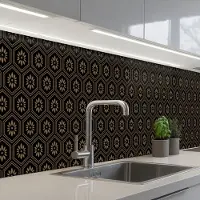 KitchenYeah Keuken achterwand 300x60 cm - Spatscherm zelfklevend Bloemen - Goud - Hexagon - Muurbeschermer - Spatwand fornuis