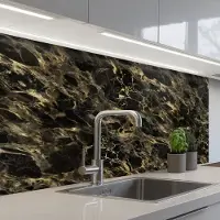 KitchenYeah Keuken achterwand 100x60 cm - Spatscherm zelfklevend Kristal - Goud - Zwart - Marmer print - Muurbeschermer - Spatwand fornuis