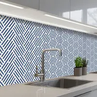 KitchenYeah Keuken achterwand 250x80 cm - Spatscherm zelfklevend Crème - Blauw - Strepen - Patroon - Muurbeschermer - Spatwand fornuis