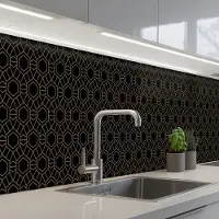 KitchenYeah Keuken achterwand 300x60 cm - Spatscherm zelfklevend Goud - Zwart - Rozetstructuur - Muurbeschermer - Spatwand fornuis