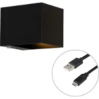 QAZQA Wandlamp zwart incl. LED en touch dimmer oplaadbaar - Joris