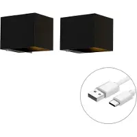 QAZQA Set van 2 wandlampen zwart met dimmer oplaadbaar - Joris