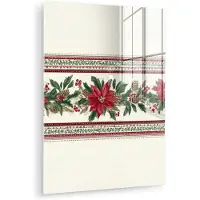 MuchoWow Glasschilderij 120x160 cm - Schilderij acrylglas - Kerststrook - Poinsettia - Rood - Groen - Foto op glas - Muurdecoratie woonkamer - Wanddecoratie slaapkamer - Schilderijen