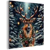 MuchoWow Aluminium schilderij 20x20 cm - Wanddecoratie metaal - Kerst - Magie - Bos - Kleurrijk - Metalen muurdecoratie woonkamer - Decoratie industrieel - Foto op dibond - Industriële accessoires slaapkamer