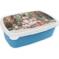 MuchoWow Broodtrommel Blauw - Lunchbox Sneeuwpop - Familie - Kleurrijk - Brooddoos 18x12x6 cm - Brood lunch box - Broodtrommels voor kinderen en volwassenen