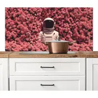 KitchenYeah Spatscherm keuken 120x60 cm - Kookplaat achterwand Bloemen - Roze - Astronaut - Muurbeschermer - Spatwand fornuis - Hoogwaardig aluminium