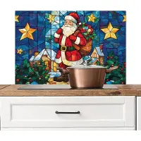 KitchenYeah Spatscherm keuken 80x55 cm - Kookplaat achterwand Kerstman - Glas - Kleurrijk - Muurbeschermer - Spatwand fornuis - Hoogwaardig aluminium